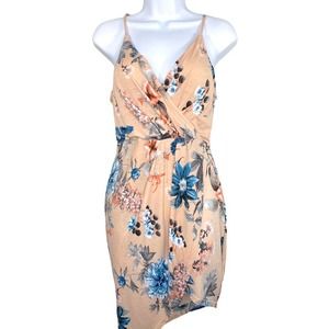 NWOT Floral Print Wrap Surplice Dress Pink- Large